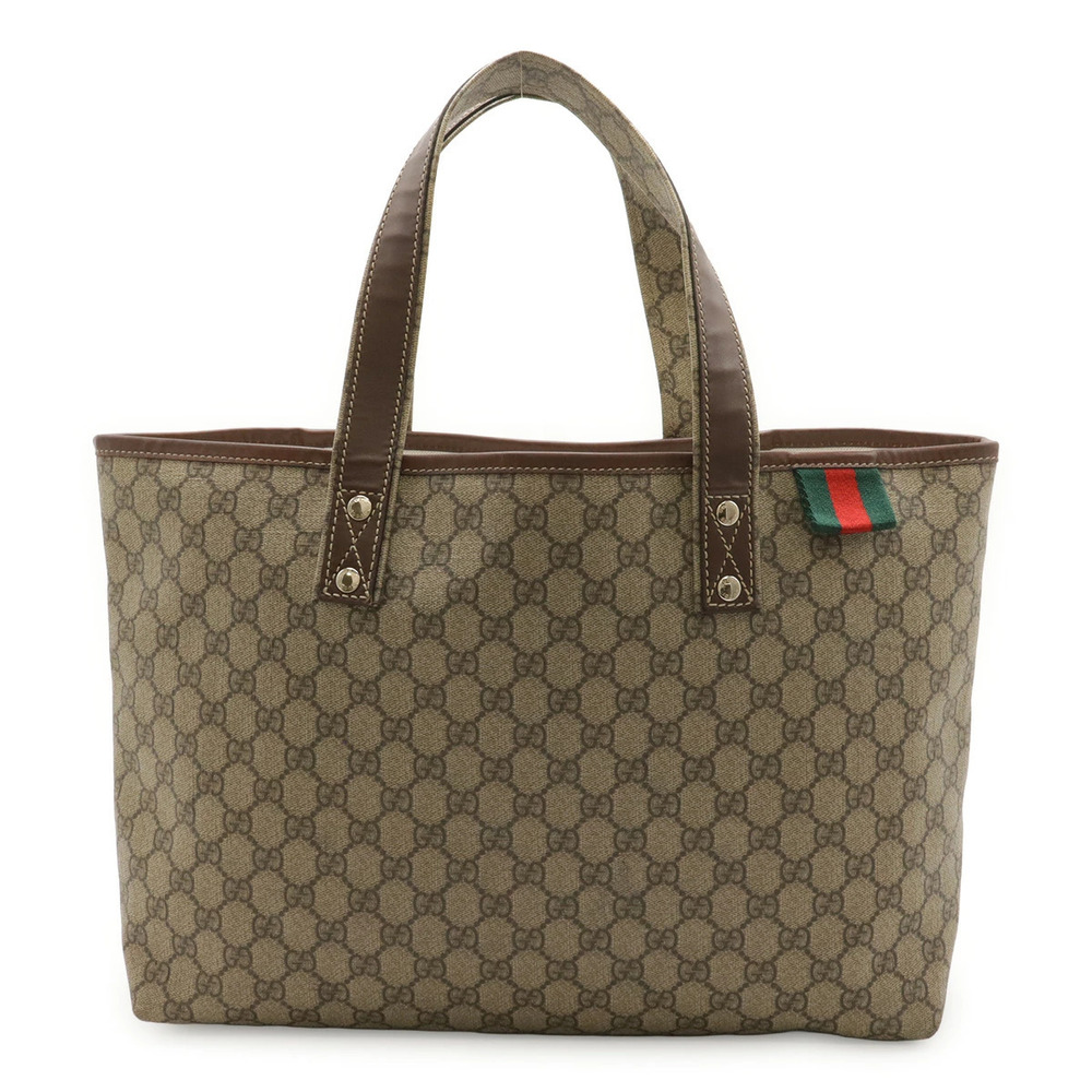 Gucci GG Supreme Plus Sherry Tote Bag Shoulder Leather Beige Cream Brown